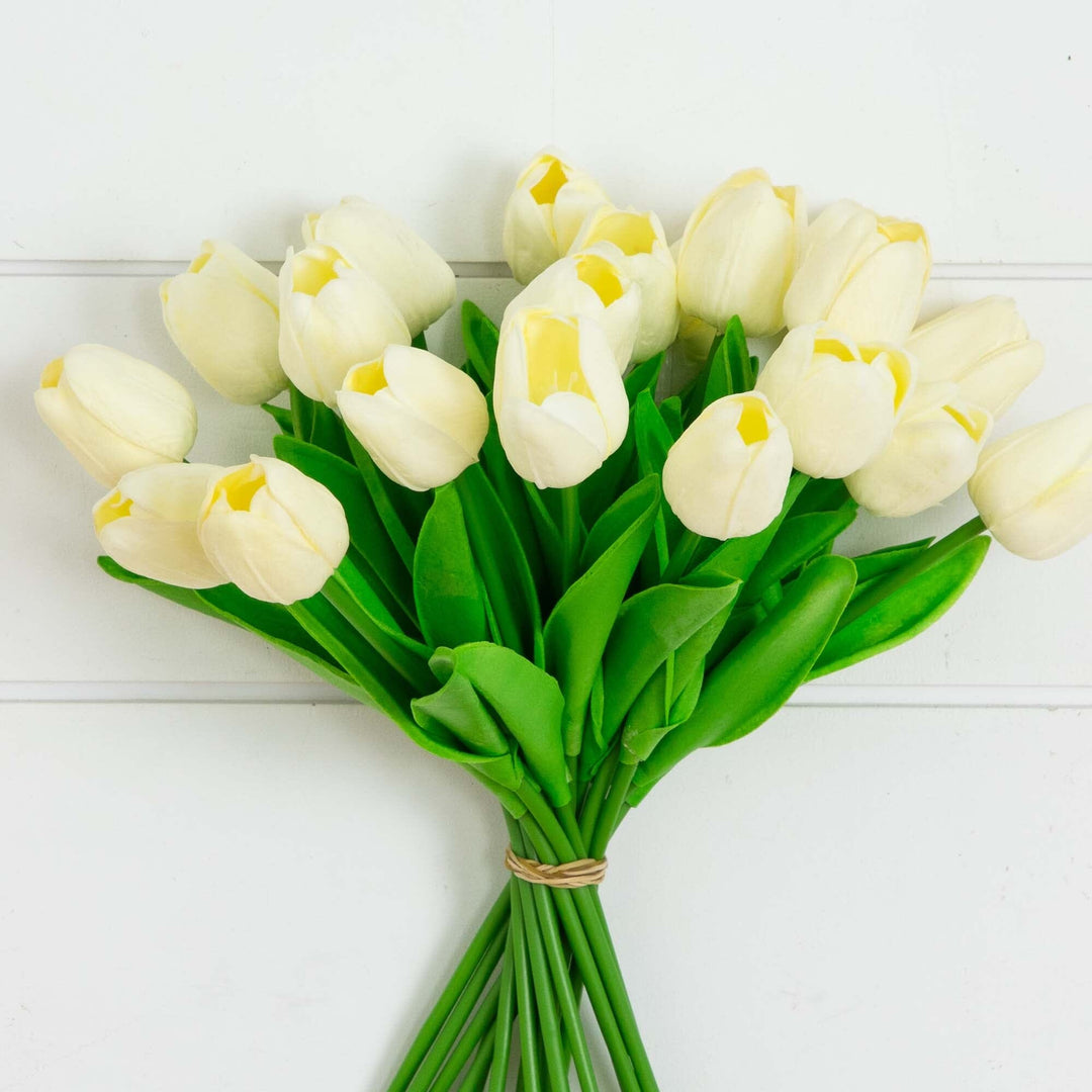 13” Artificial White Tulip Flower Bundle - Set of 20