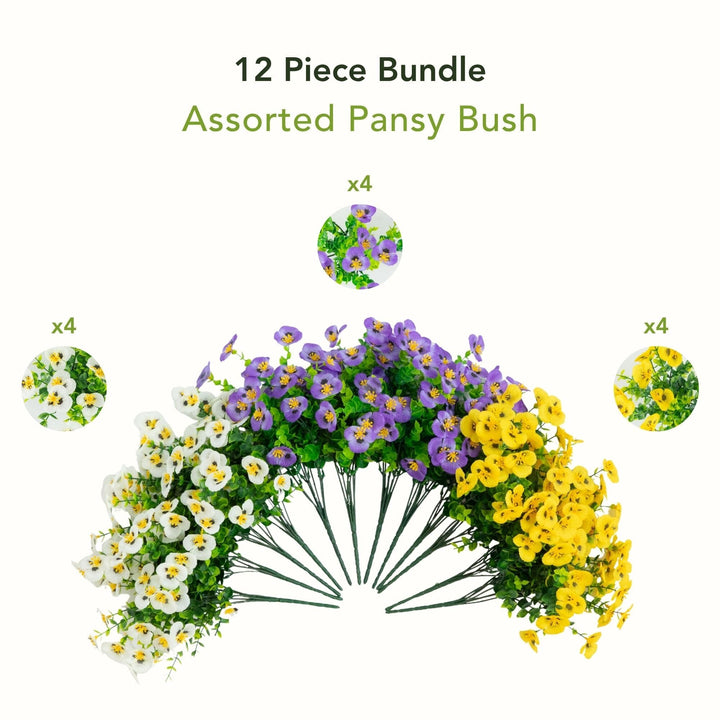 13in. UV Resistant Artificial Pansy Bush (Indoor/Outdoor) - Set of 12
