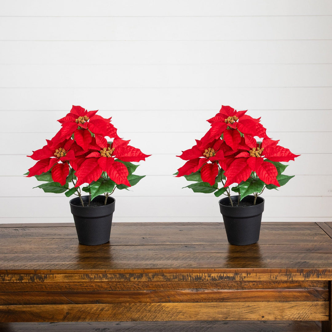 15" Artificial Poinsettia Plant - Set of 2