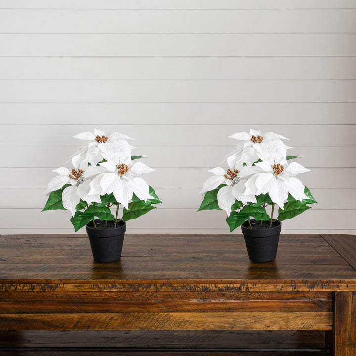 15" Artificial Poinsettia Plant - Set of 2
