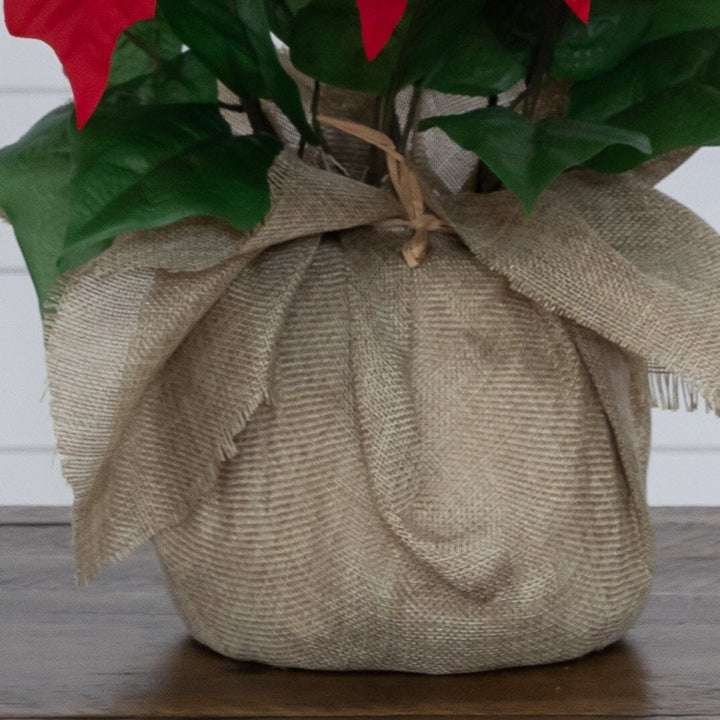 16" Artificial Poinsettia Arrangement in Burlap Planter