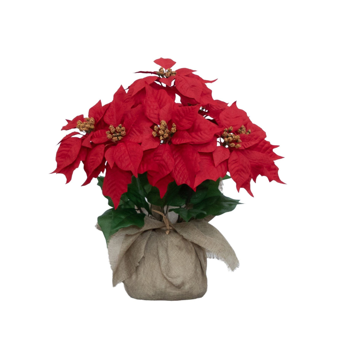16" Artificial Poinsettia Arrangement in Burlap Planter