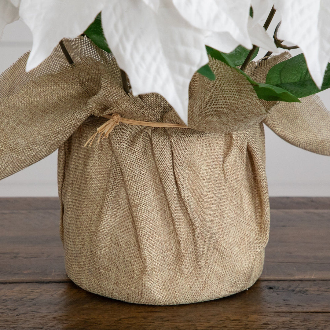 16" Artificial Poinsettia Arrangement in Burlap Planter