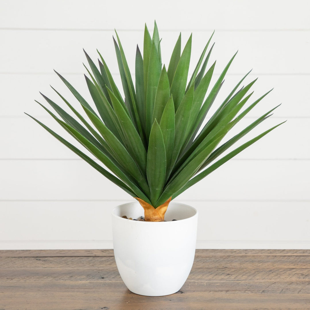 17” UV Resistant Artificial Agave Plant in White Planter (Indoor/Outdoor)
