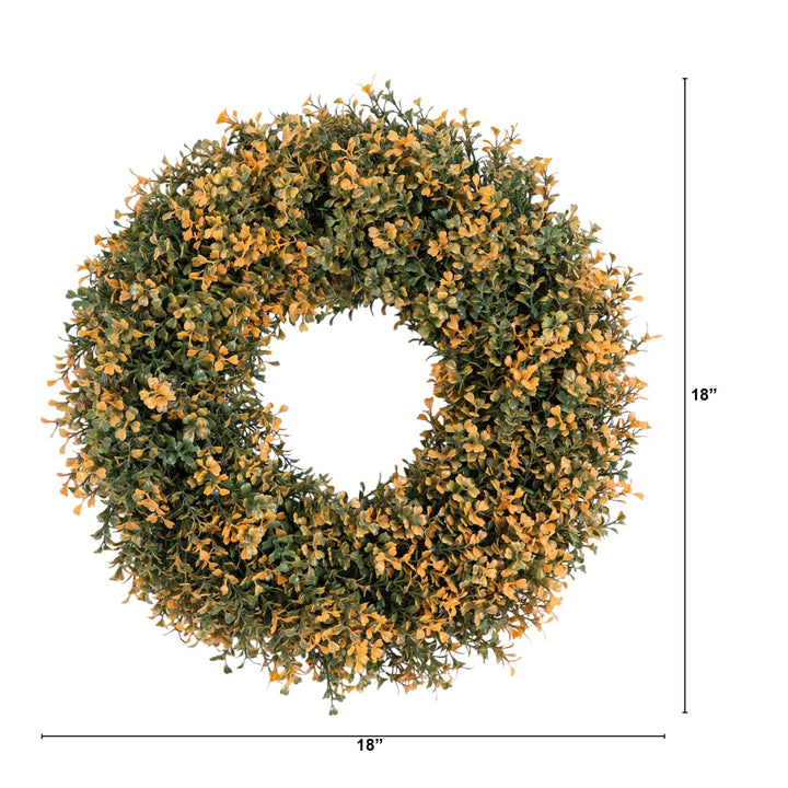 18" Pre-Lit Autumn Boxwood Artificial Fall Wreath with 25 Warm White LED Lights