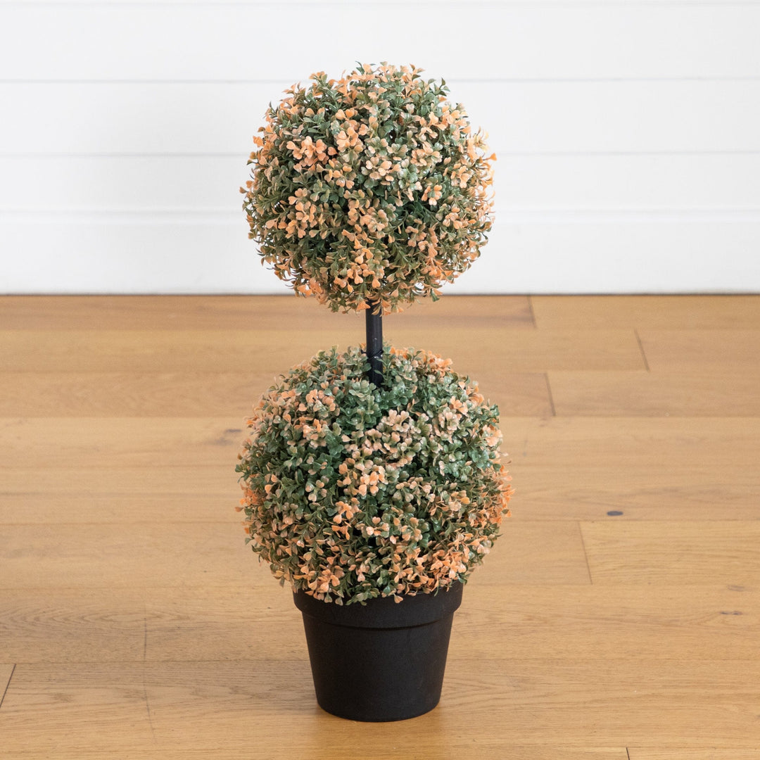 2’ UV Resistant Autumn Double Ball Boxwood Artificial Fall Topiary Tree (Indoor/Outdoor)