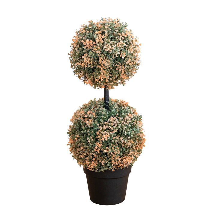 2’ UV Resistant Autumn Double Ball Boxwood Artificial Fall Topiary Tree (Indoor/Outdoor)