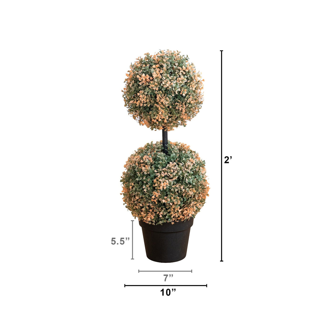 2’ UV Resistant Autumn Double Ball Boxwood Artificial Fall Topiary Tree (Indoor/Outdoor)