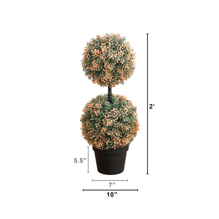 2’ UV Resistant Autumn Double Ball Boxwood Artificial Fall Topiary Tree (Indoor/Outdoor)