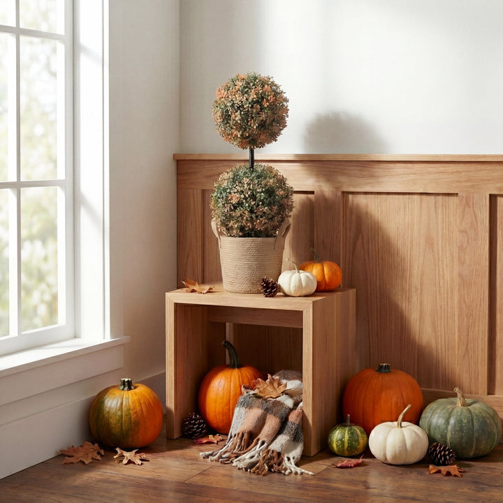 2’ UV Resistant Autumn Double Ball Boxwood Artificial Fall Topiary Tree (Indoor/Outdoor)