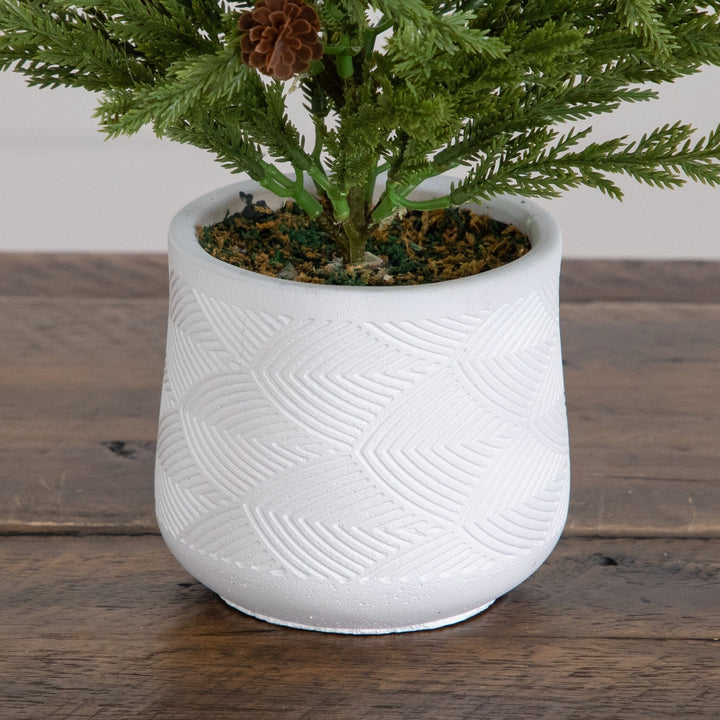 20” Artificial Christmas Cedar Pine Tree with Pinecones in White Ceramic Planter