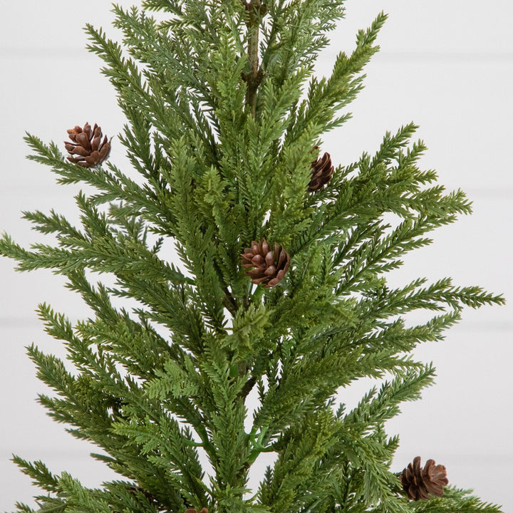 20” Artificial Christmas Cedar Pine Tree with Pinecones in White Ceramic Planter