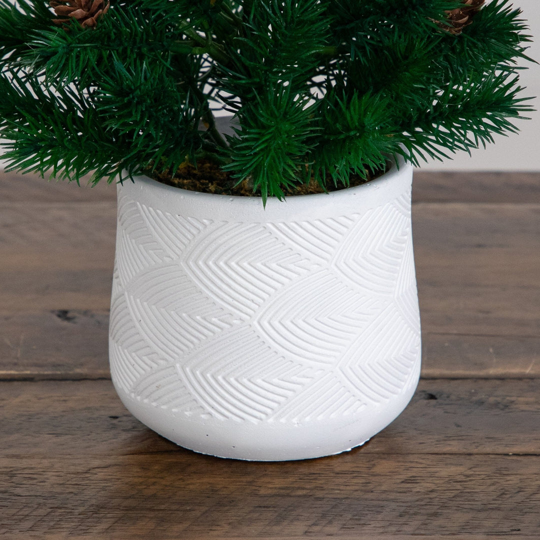 20” Artificial Christmas Tree with Pinecones in White Ceramic Planter