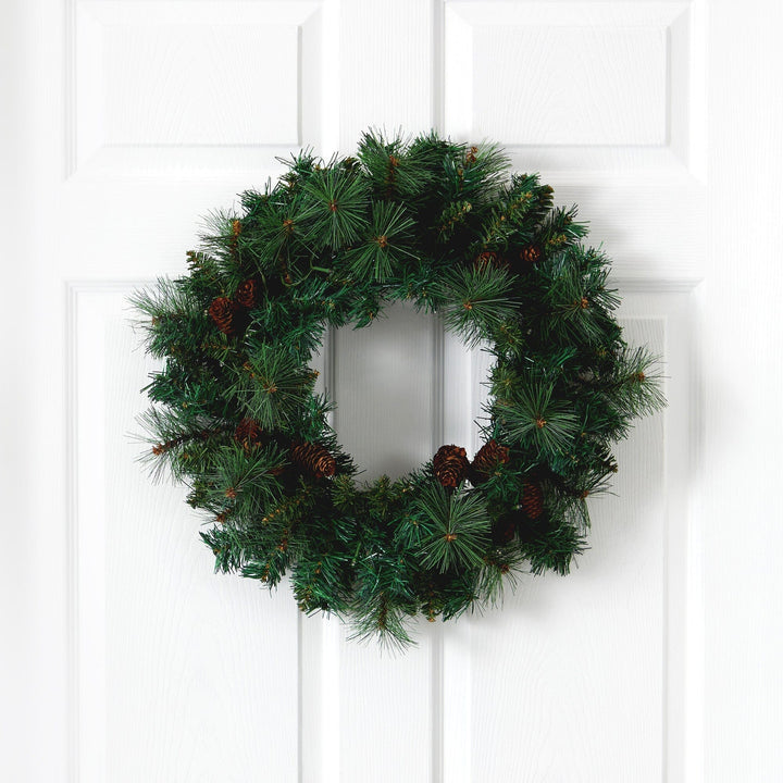 20” Mixed Pine and Pinecone Artificial Christmas Wreath with 35 Clear LED Lights