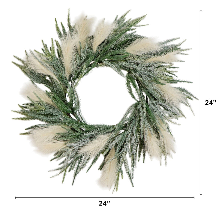 24" Artificial Balsam Fir Pine and Pampas Wreath with 50 Color Changing LED Lights