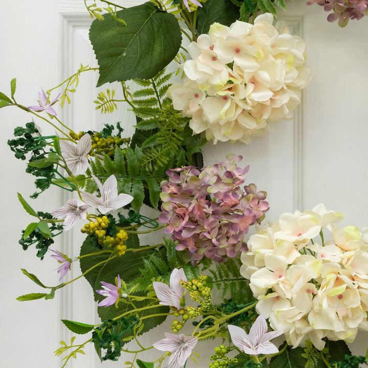 24” Artificial Hydrangea &amp; Berry Wreath Lively Greens and Purple
