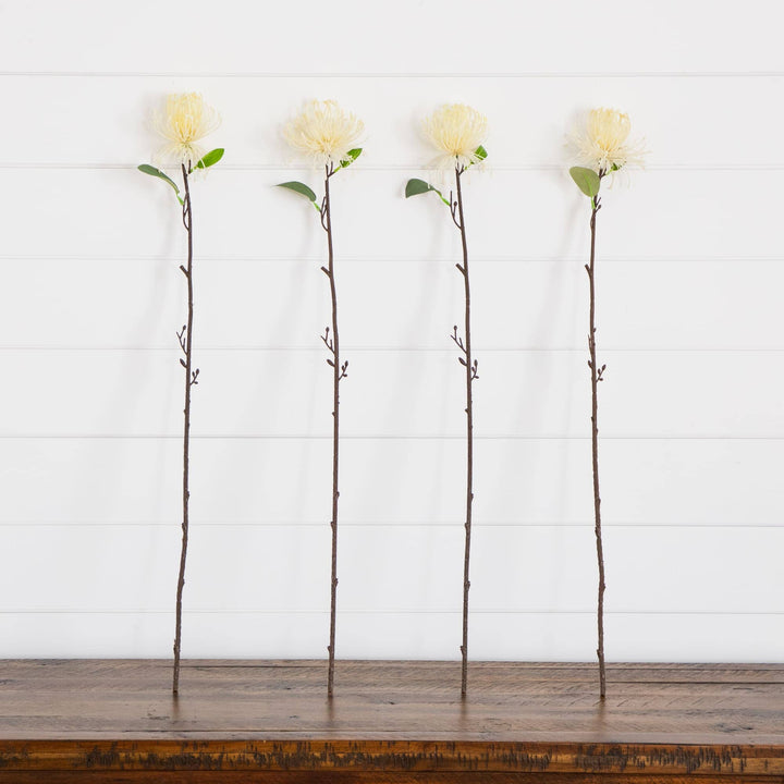 24" Artificial Pincushion Protea Flower Stem - Set of 4