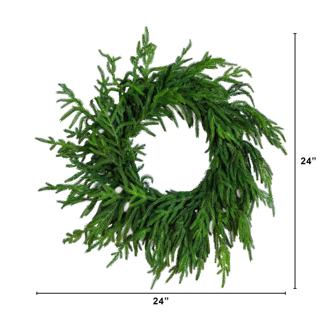 24" Artificial Real Touch Norfolk Island Pine Wreath with Natural Look