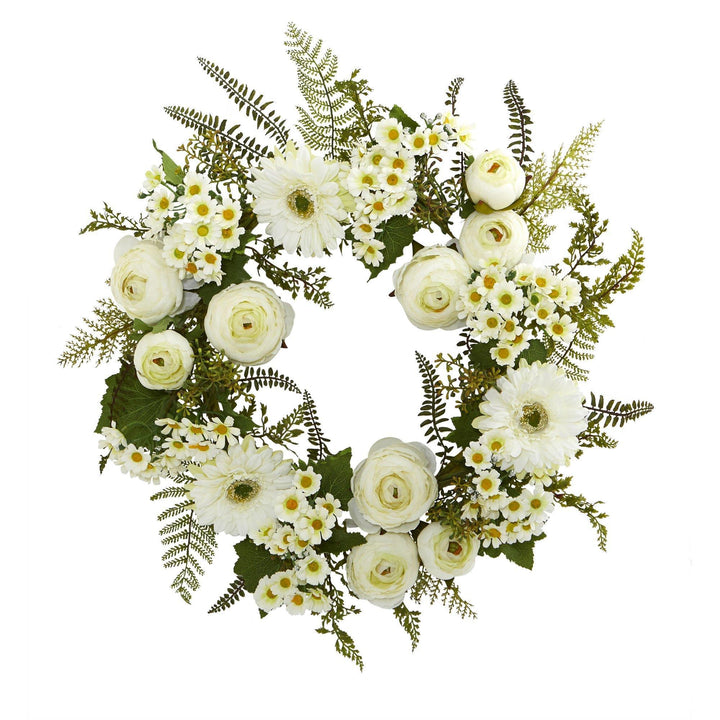 24” Mixed Daisy and Ranunculus Wreath
