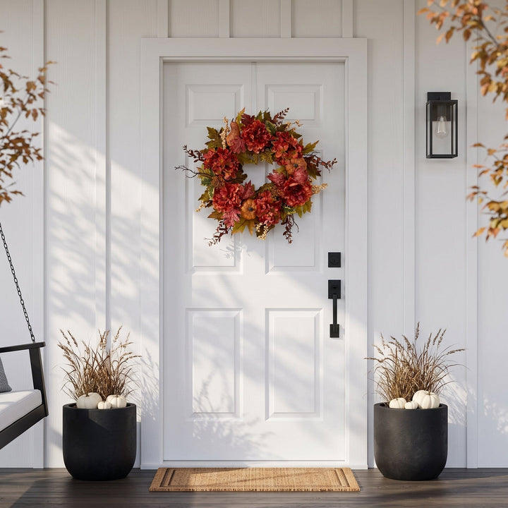 24” Peony, Hydrangea and Pumpkin Fall Artificial Wreath