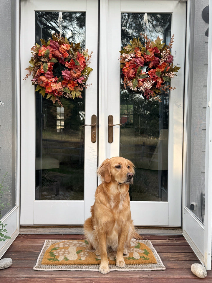 24” Peony, Hydrangea and Pumpkin Fall Artificial Wreath