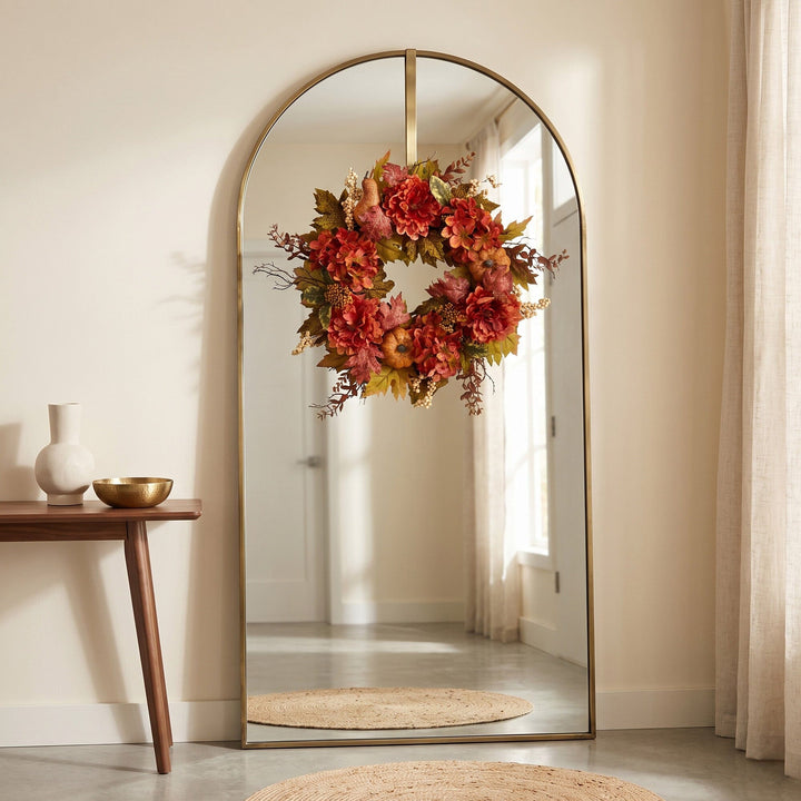 24” Peony, Hydrangea and Pumpkin Fall Artificial Wreath