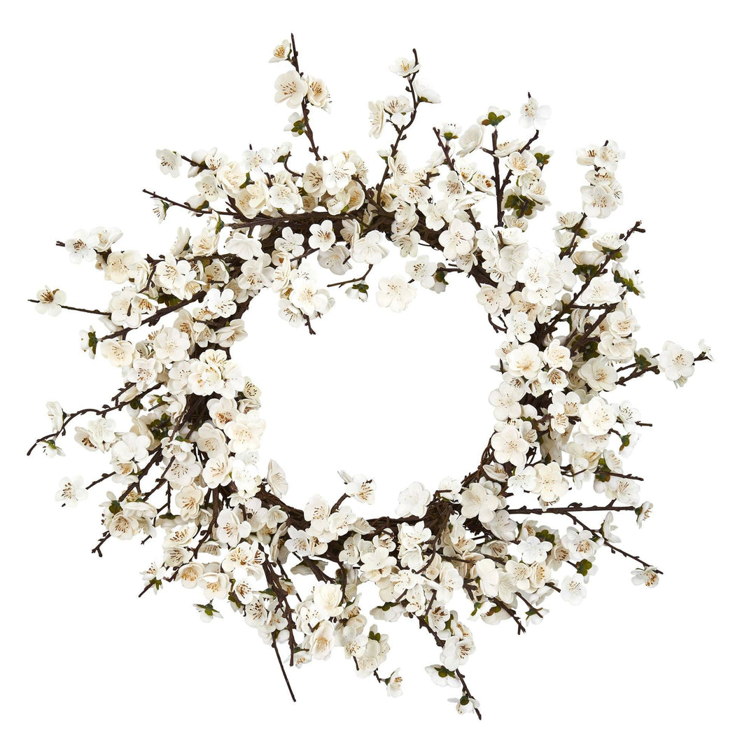 24” Artificial White Plum Blossom Wreath