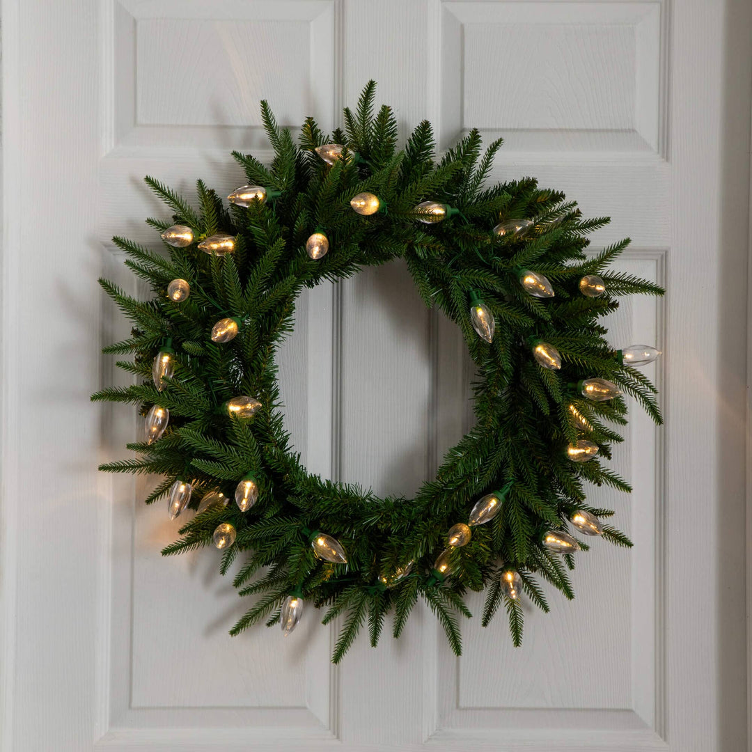 24" Pre-Lit Artificial Luxembourg Pine Christmas Wreath with 35 Multicolored Traditional Bulb LED Lights