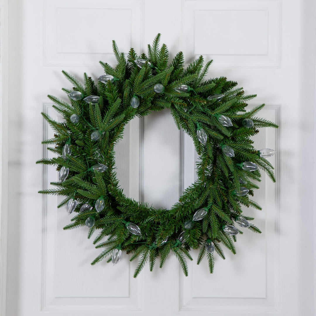 24" Pre-Lit Artificial Luxembourg Pine Christmas Wreath with 35 Multicolored Traditional Bulb LED Lights