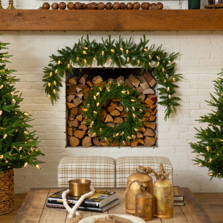 24" Pre-Lit Artificial Luxembourg Pine Christmas Wreath with 35 Multicolored Traditional Bulb LED Lights