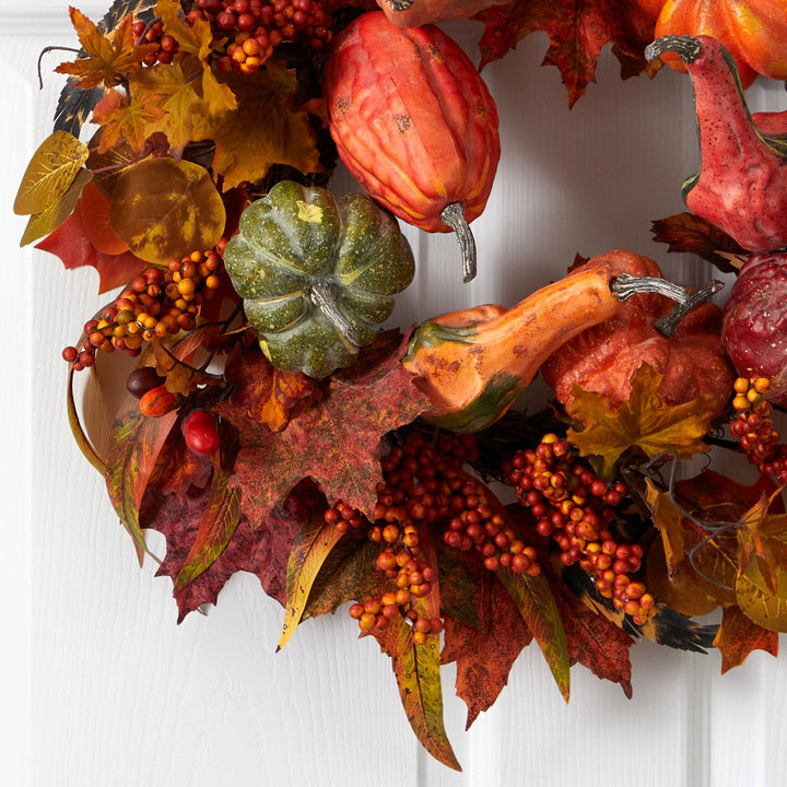 24" Pumpkin &amp; Berry Wreath