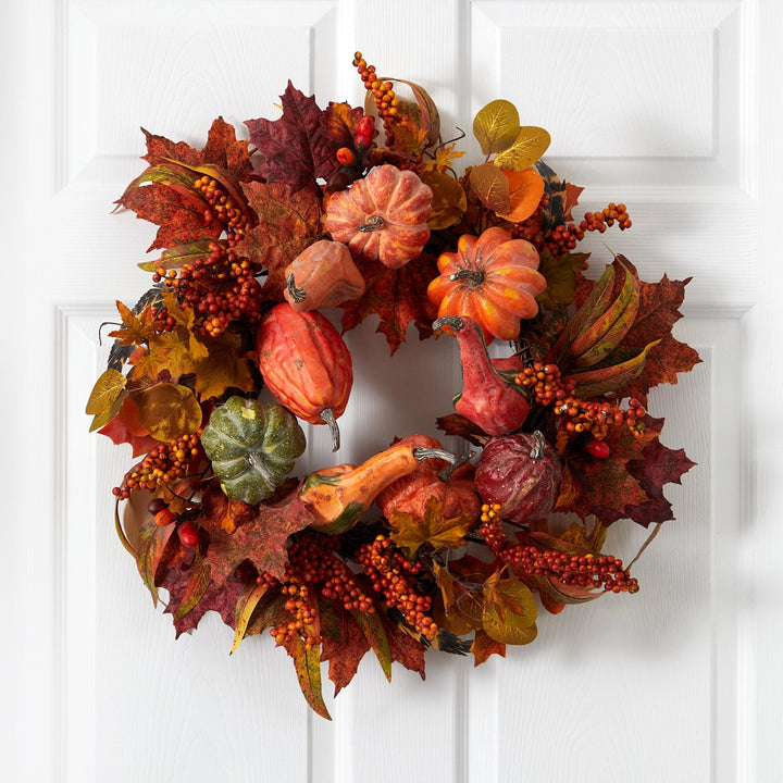 24" Pumpkin &amp; Berry Wreath