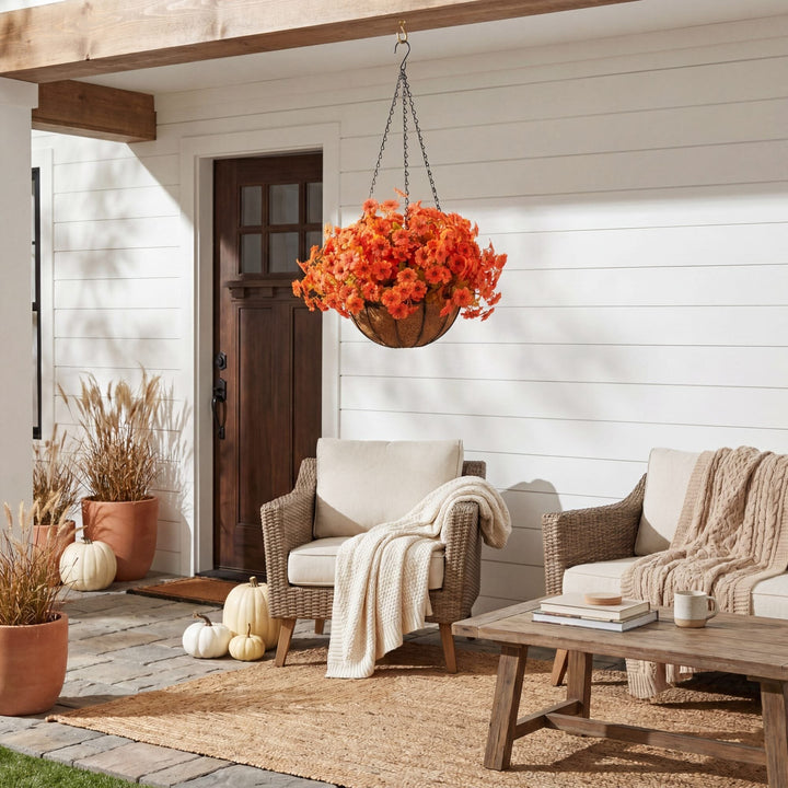 26" UV Resistant Autumn Artificial Daisy Fall Plant and Hanging Basket DIY Kit (Indoor/Outdoor)