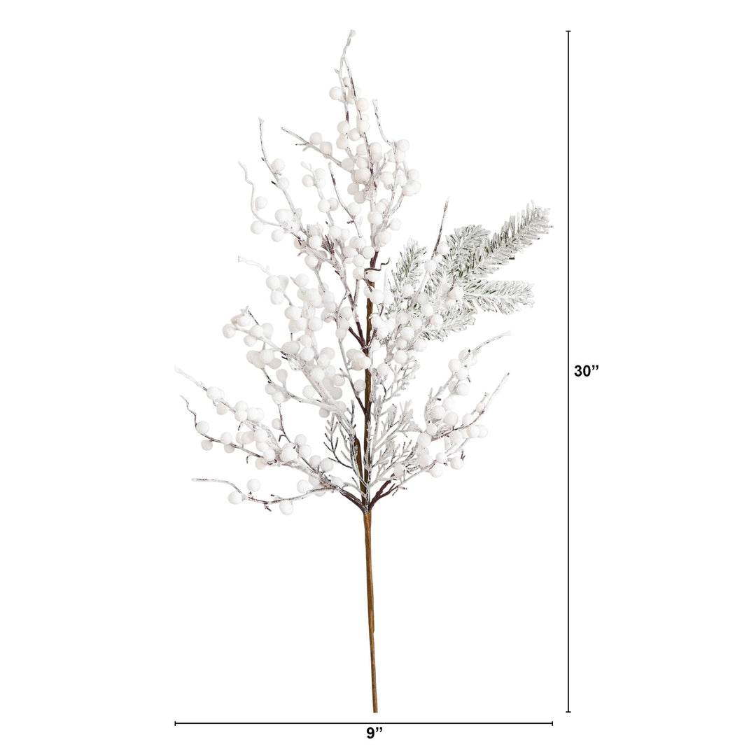 30" Artificial Flocked Berry Stems - Set of 3