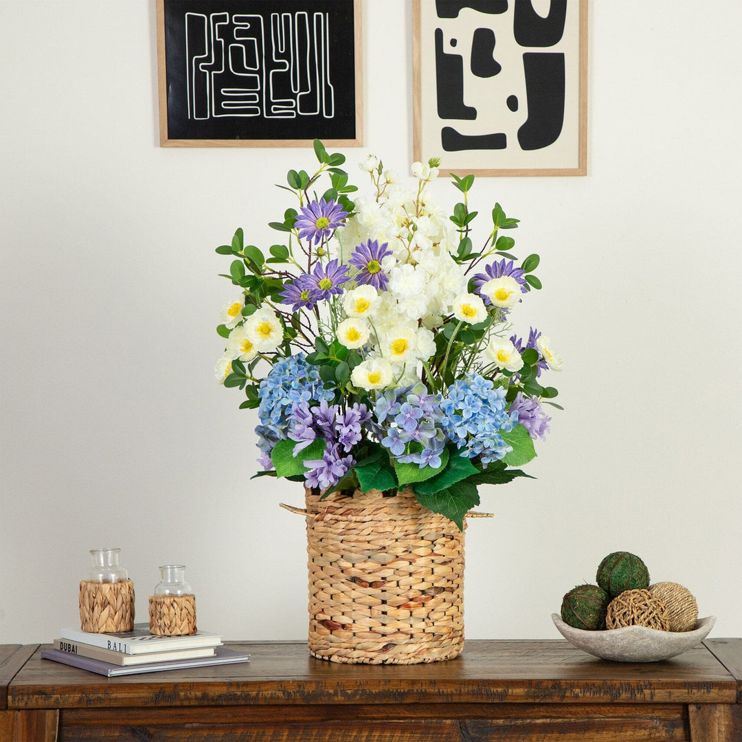 31” Artificial Mixed Flower &amp; Hydrangea Arrangement in Hyacinth Weave Basket