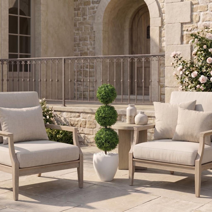 3.5’ Boxwood Triple Ball Topiary Artificial Tree in White Planter (Indoor/Outdoor)