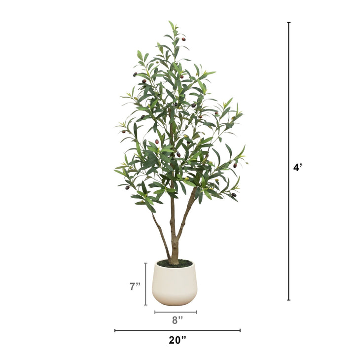 4’ Artificial Olive Tree in White Decorative Planter