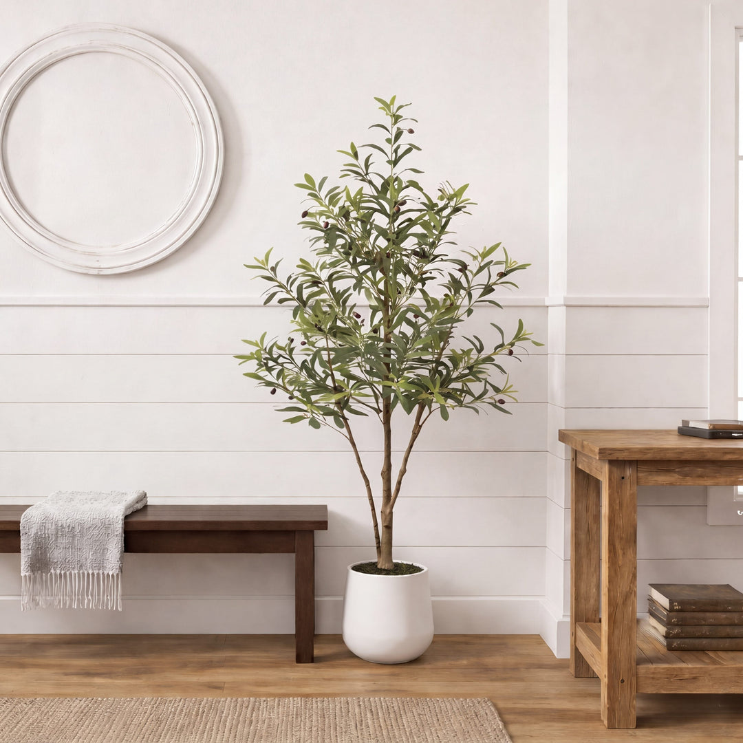 4’ Artificial Olive Tree in White Decorative Planter