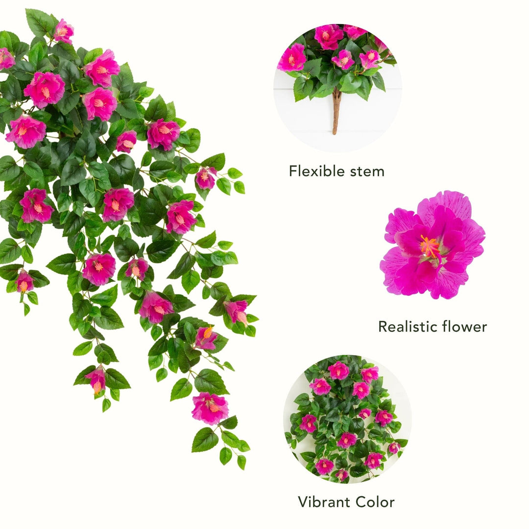 41" UV Resistant Artificial Hibiscus Hanging Plant (Indoor/Outdoor) - Set of 2