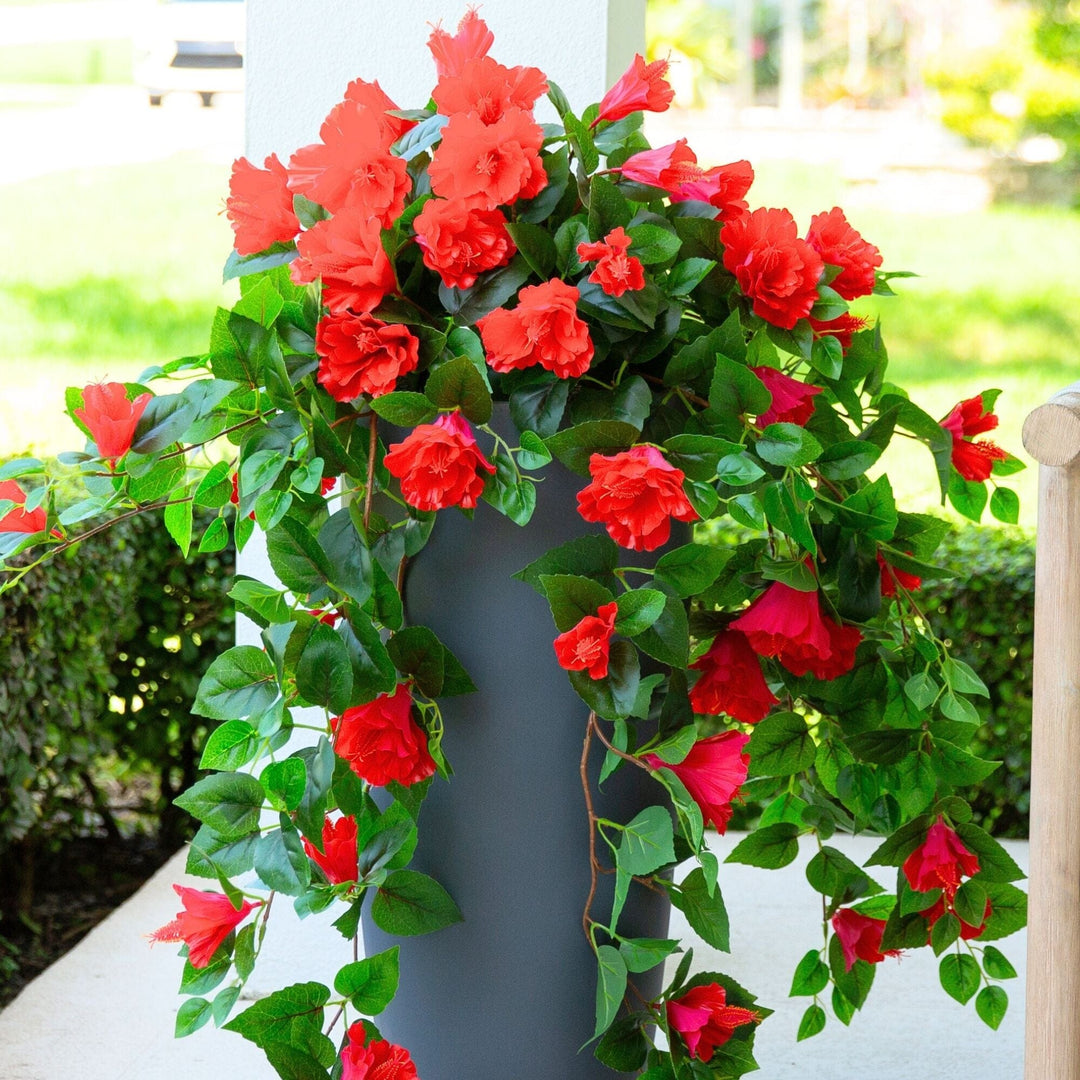 41" UV Resistant Artificial Hibiscus Hanging Plant (Indoor/Outdoor) - Set of 2