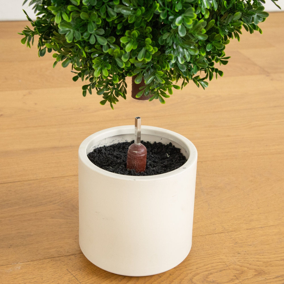 44" UV Resistant Artificial Boxwood Topiary Cone Tree in Decorative White Planter (Indoor/Outdoor)