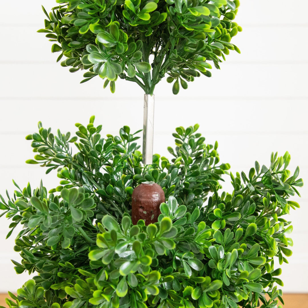 44" UV Resistant Artificial Boxwood Topiary Cone Tree in Decorative White Planter (Indoor/Outdoor)