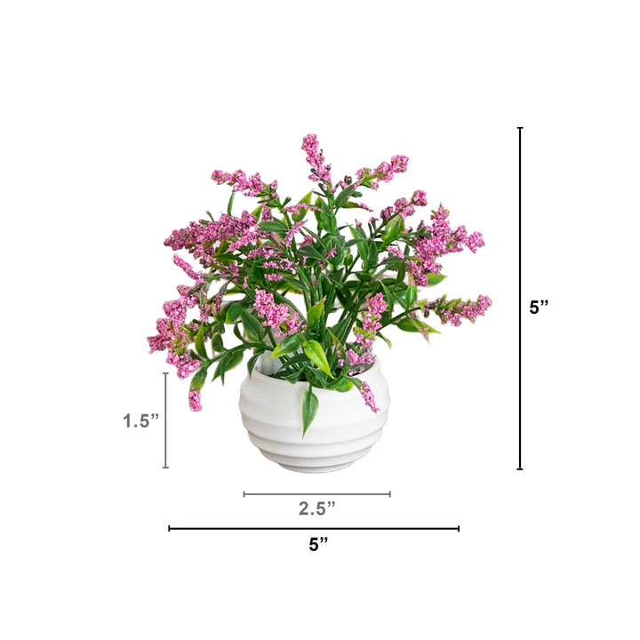 5” Artificial Mini Lavender Plant in White Decorative Oval Planter - Set of 3