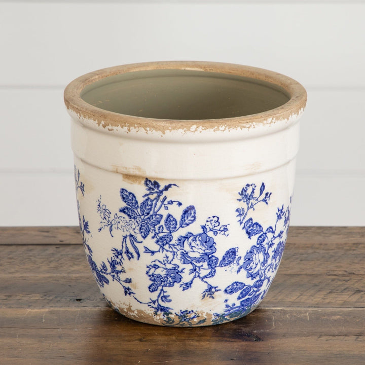 6.5” Floral Tuscan Ceramic Blue Scroll Planter