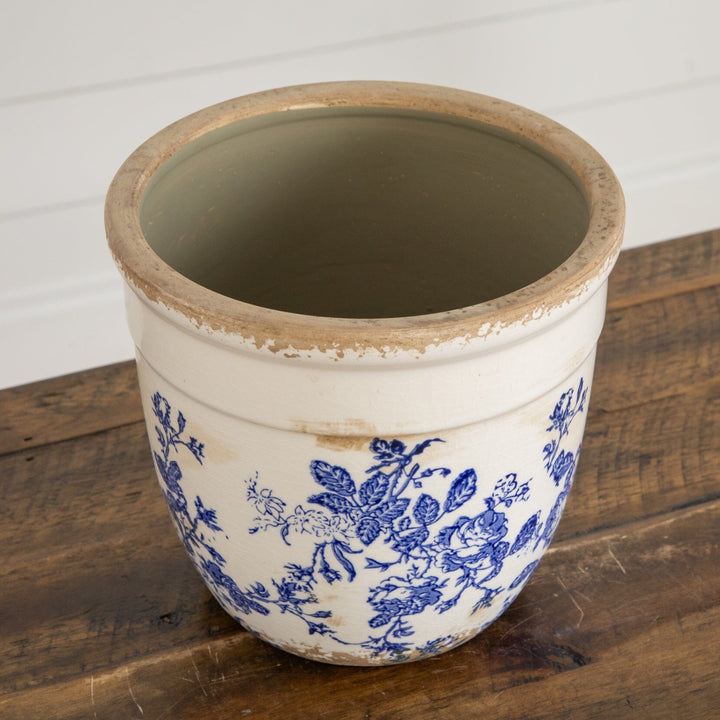 6.5” Floral Tuscan Ceramic Blue Scroll Planter