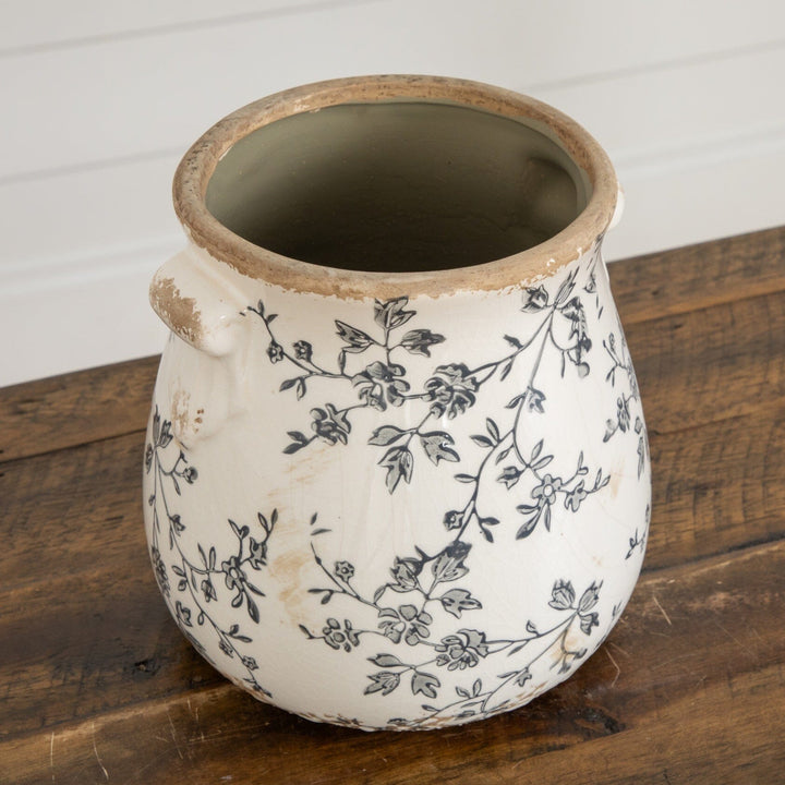6.5” Floral Tuscan Ceramic Gray Scroll Planter