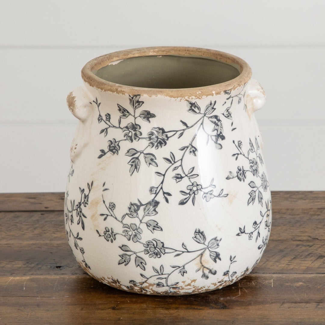 6.5” Floral Tuscan Ceramic Gray Scroll Planter
