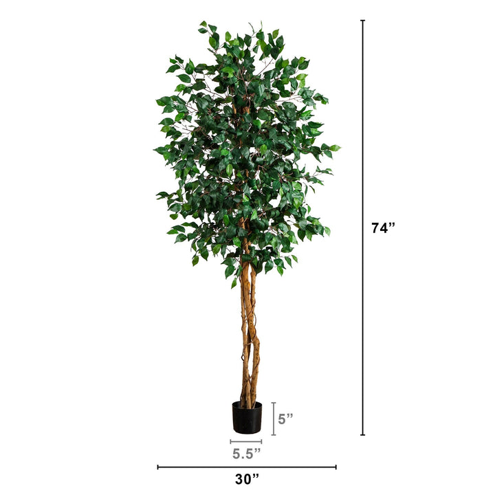 74” Artificial Triple Trunk Ficus Tree with Natural Trunk