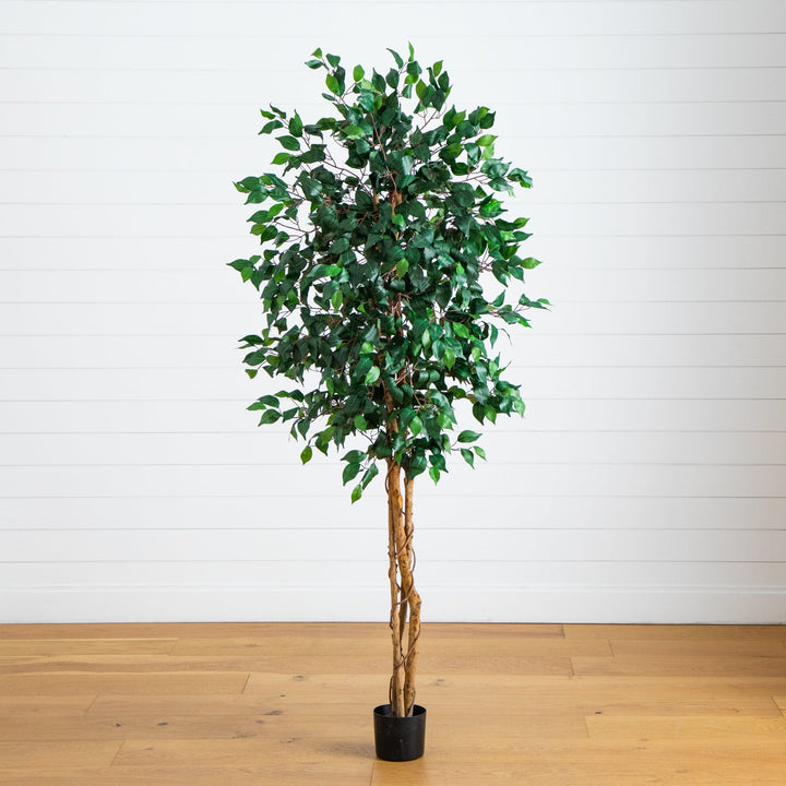 74” Artificial Triple Trunk Ficus Tree with Natural Trunk
