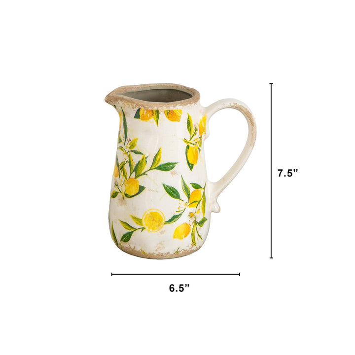 7.5” Lemon Print Ceramic Rustic Jug Vase